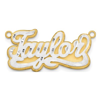 14K Two-Tone Gold Personalized Name Plate Pendant