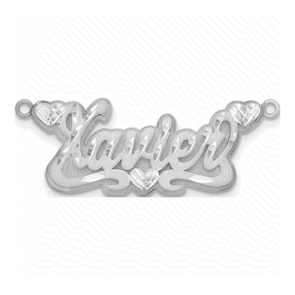 14K White Gold Rhodium-Plated 3-D Satin Diamond-Cut Hearts Name Plate