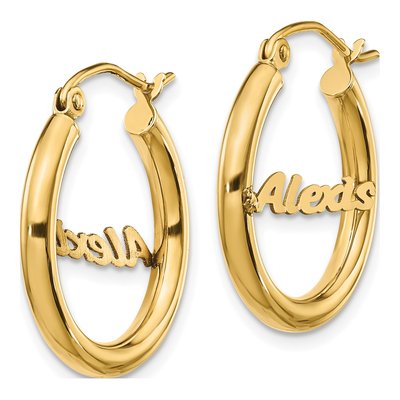 14K Yellow Gold 21mm Personalized Name Plate Hoop Earrings – view 2