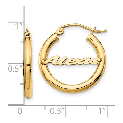14K Yellow Gold 21mm Personalized Name Plate Hoop Earrings – view 3