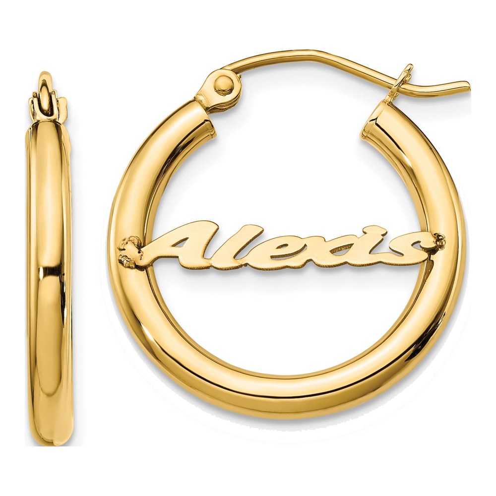 14K Yellow Gold Personalized Name Plate Hoop Earrings