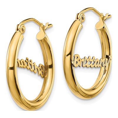 14K Yellow Gold 21mm Personalized Name Plate Hoop Earrings – view 2