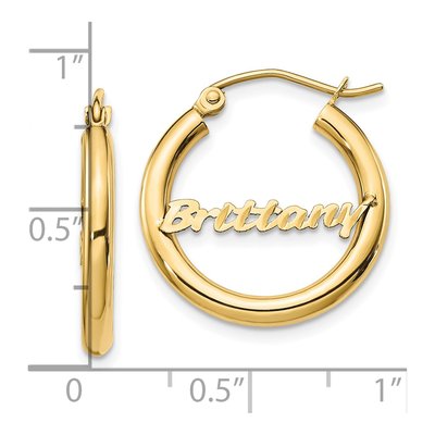 14K Yellow Gold 21mm Personalized Name Plate Hoop Earrings – view 3