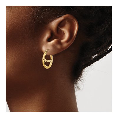 14K Yellow Gold 21mm Personalized Name Plate Hoop Earrings – view 4