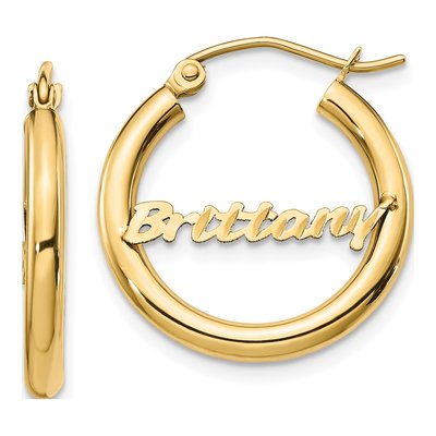 14K Yellow Gold 21mm Personalized Name Plate Hoop Earrings