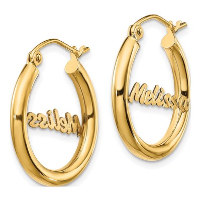 14K Yellow Gold 21mm Personalized Name Plate Hoop Earrings – view 2
