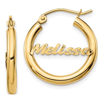 14K Yellow Gold 21mm Personalized Name Plate Hoop Earrings