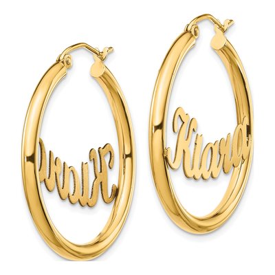 14K Yellow Gold 30mm Personalized Name Plate Hoop Earrings – view 2