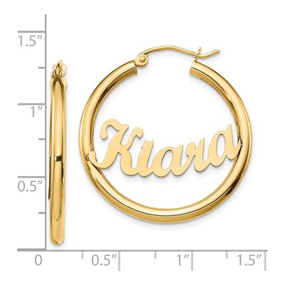14K Yellow Gold 30mm Personalized Name Plate Hoop Earrings – view 3