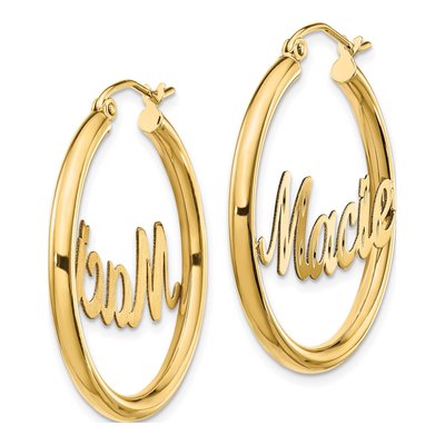 14K Yellow Gold Diamond-Cut Name Plate Hoop Earrings – view 2