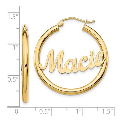 14K Yellow Gold Diamond-Cut Name Plate Hoop Earrings – view 3