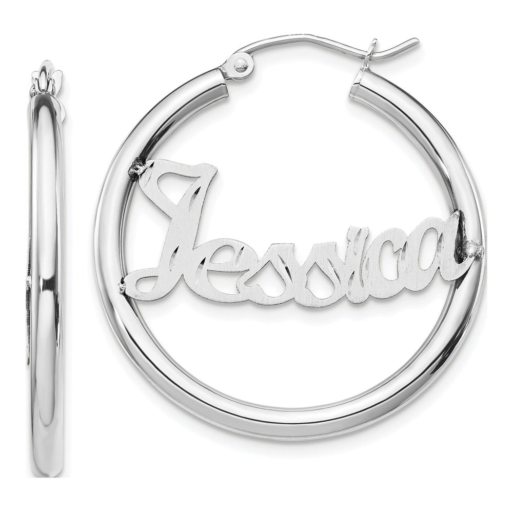 14K White Gold Polished Tube Earrings Satin Diamond-Cut