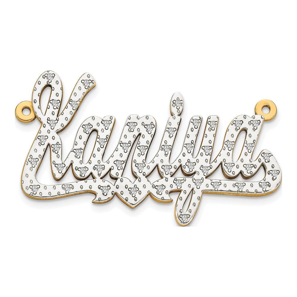 14K White Gold Rhodium-Plated 3-D 0.005ct Diamond Name Plate