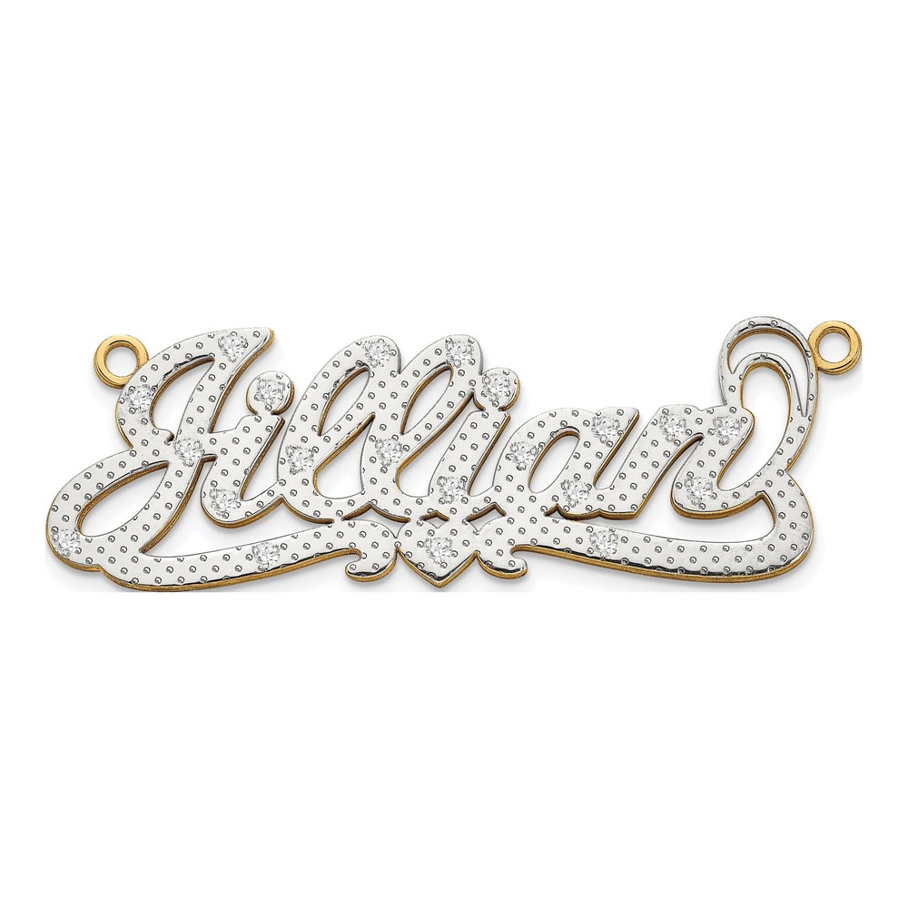 14K White Gold Rhodium-Plated 3-Dimensional 0.005ct Diamond Name Plate Pendant