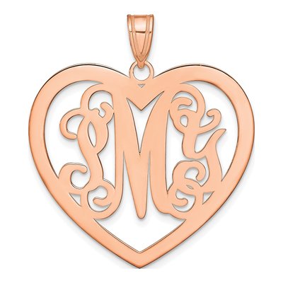 14K Rose Gold Large Monogram Heart Pendant
