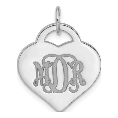 14K White Gold Personalized Monogram Heart Charm