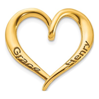 14K Yellow Gold Personalized Antiqued Heart Slide Pendant