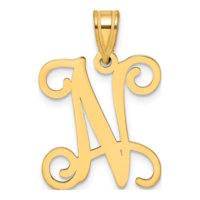 14K Yellow Gold Script Letter N Pendant