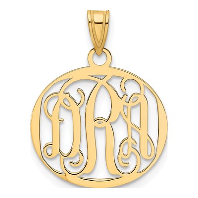 14K Yellow Gold Small Round Monogram Pendant