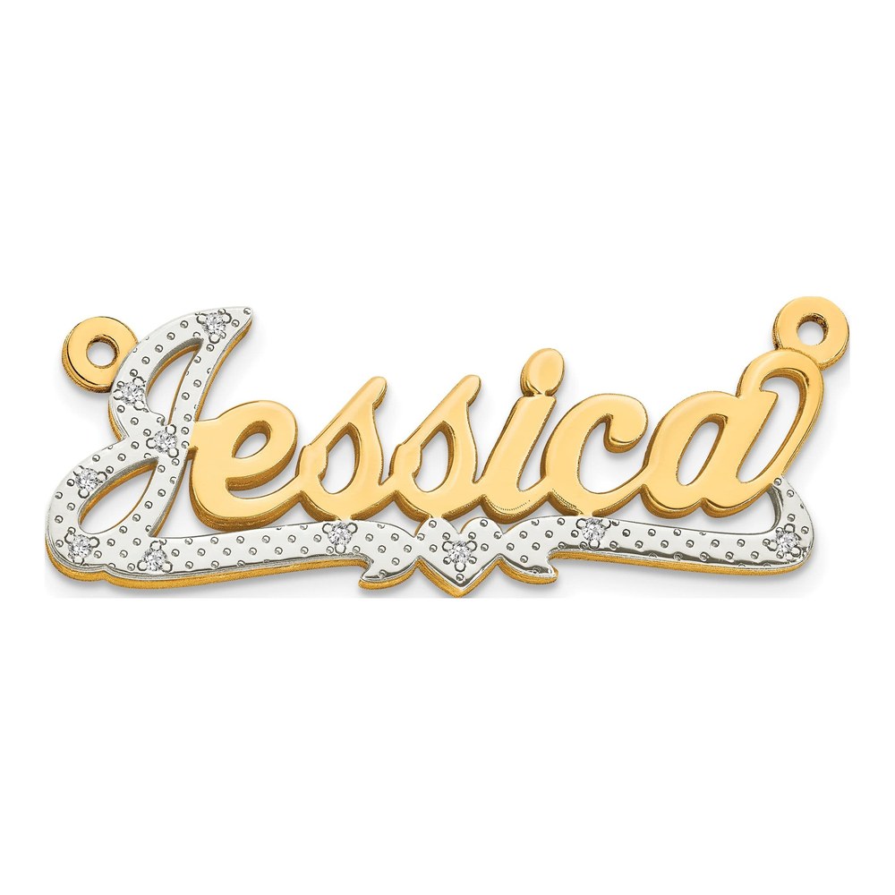 14K White Gold Rhodium-Plated 3-D 0.005ct Diamond Name Plate