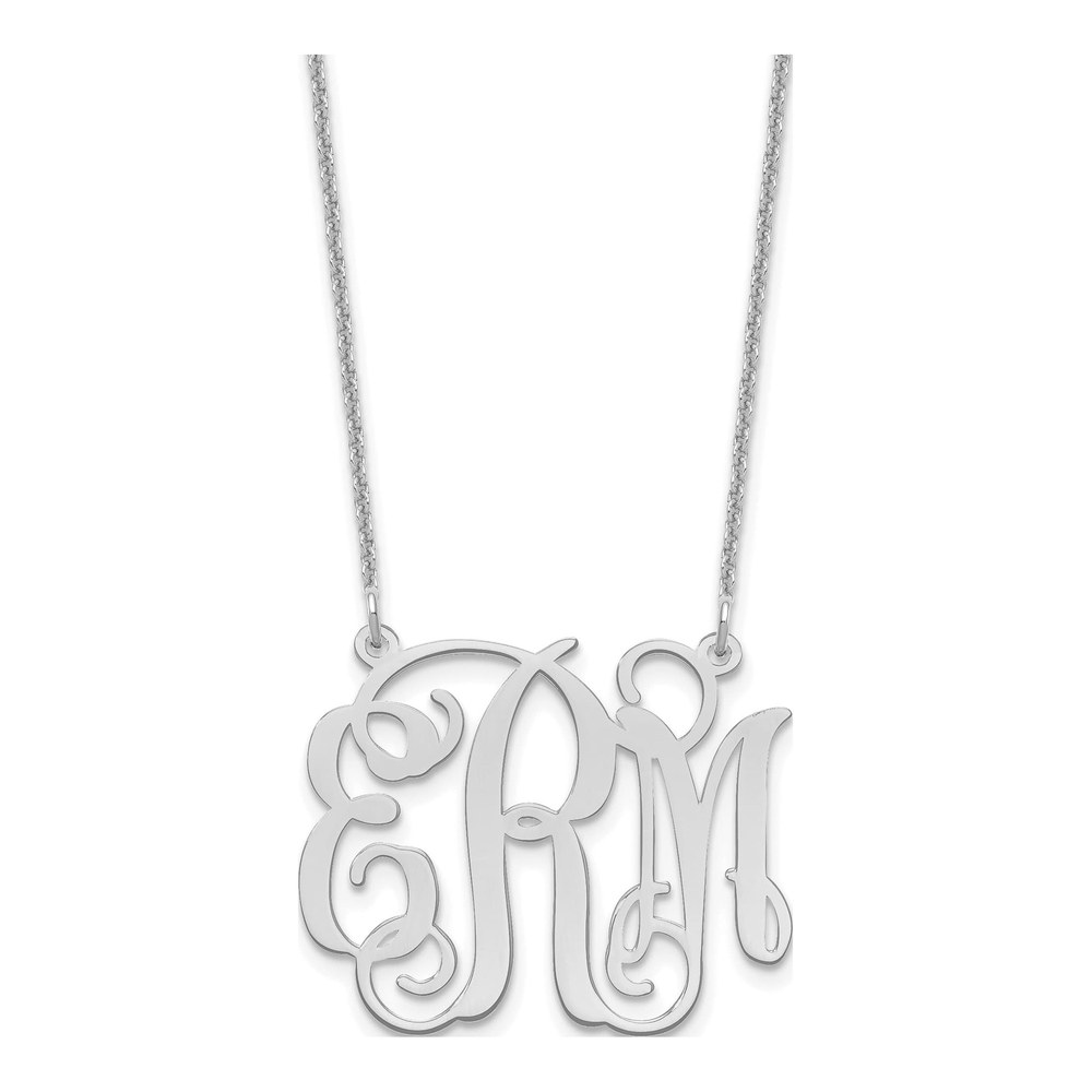 14K White Gold Medium Monogram Necklace with Lobster Clasp