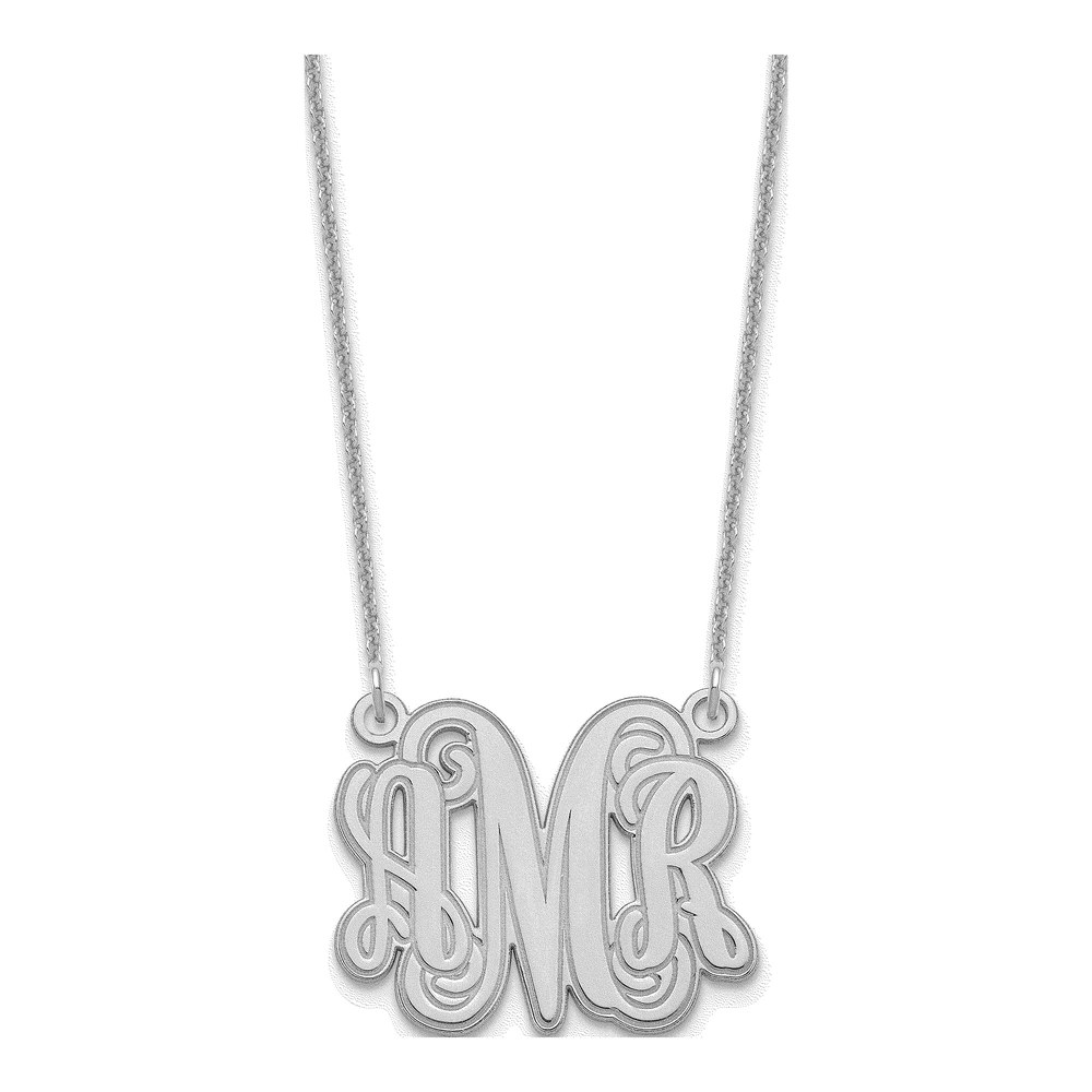 14K White Gold Etched Monogram Necklace with Lobster Clasp