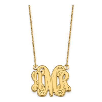 14K Yellow Gold Etched Monogram Necklace