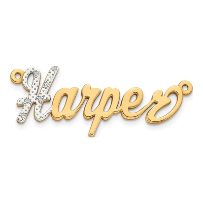 14K Yellow Gold Diamond Name Plate Pendant