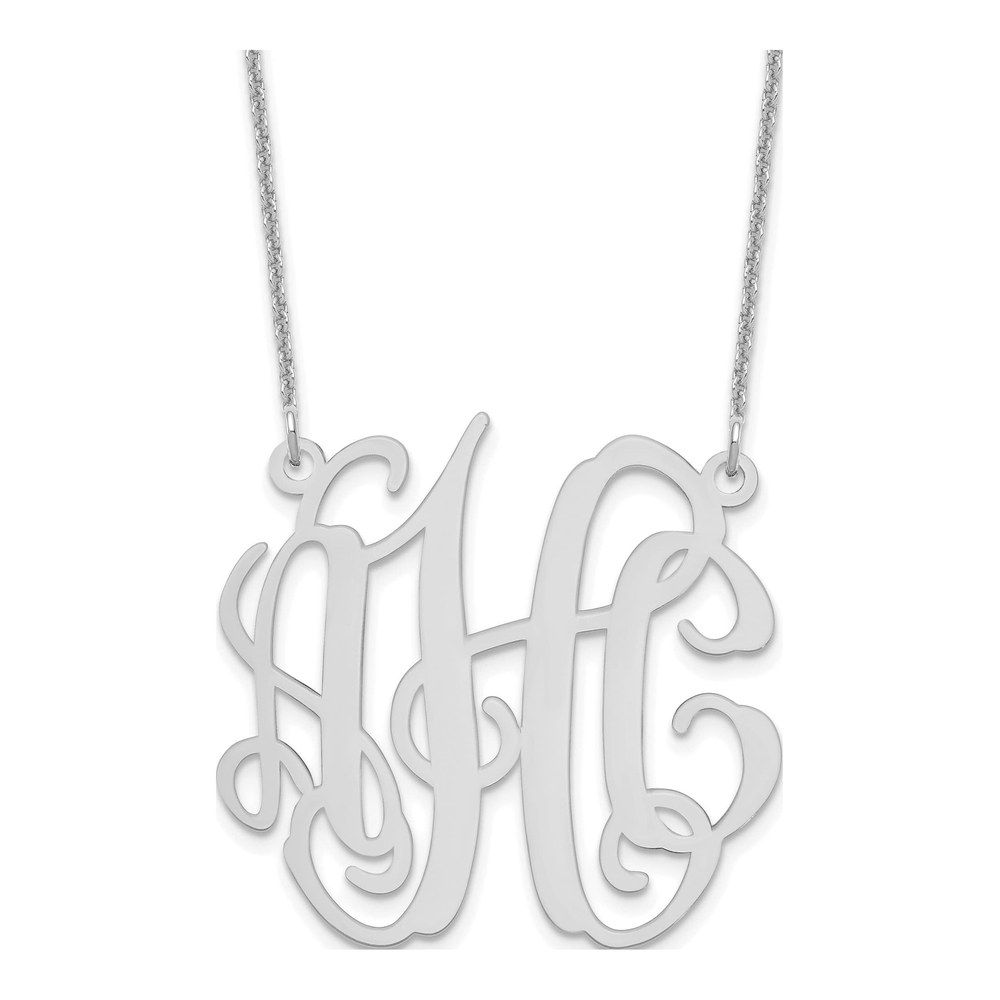 14K White Gold Medium Monogram Necklace with Lobster Clasp