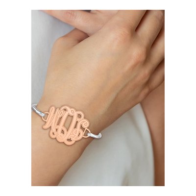 14K Rose Gold Personalized Monogram Bangle Bracelet – view 3