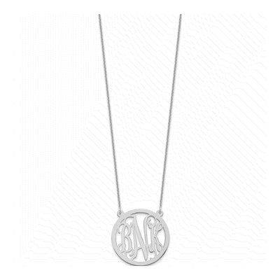 14K White Gold Round Monogram Necklace – view 2