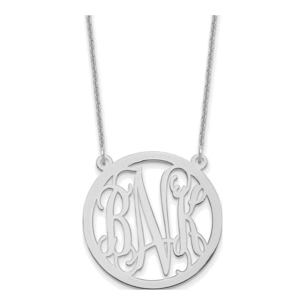 14K White Gold Round Monogram Necklace with Lobster Clasp