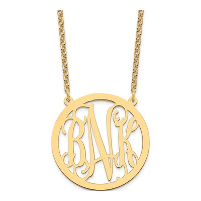 Gold-Plated Sterling Silver Large Round Monogram Pendant Necklace