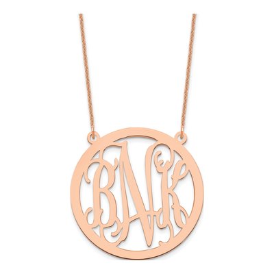 14K Rose Gold Large Round Monogram Necklace
