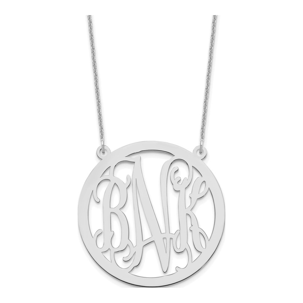14K White Gold Large Round Monogram Necklace with Lobster Clasp