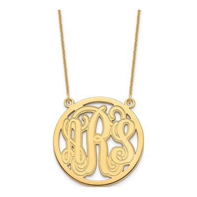 14K Yellow Gold Etched Monogram Necklace