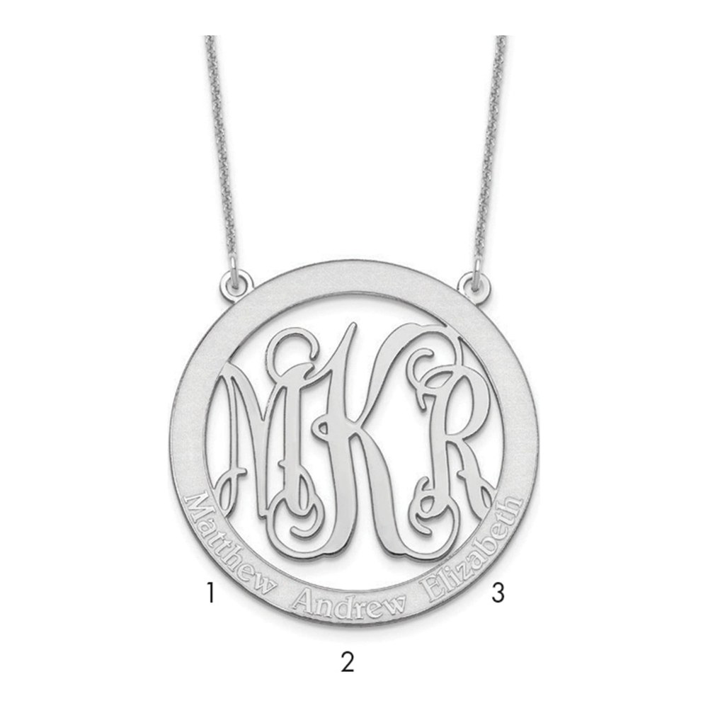 14K White Gold Large Family Monogram Necklace with Lobster Clasp