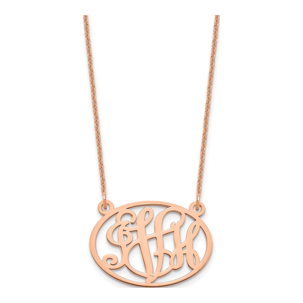 14K Rose Gold Oval Monogram Necklace
