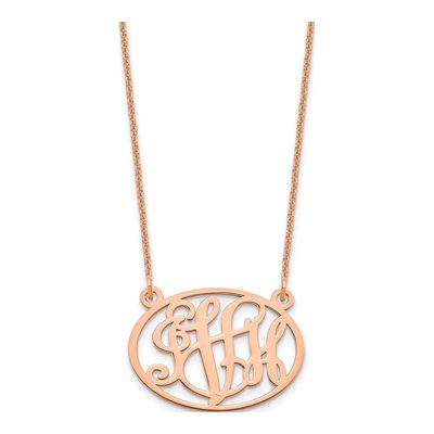 14K Rose Gold Oval Monogram Necklace