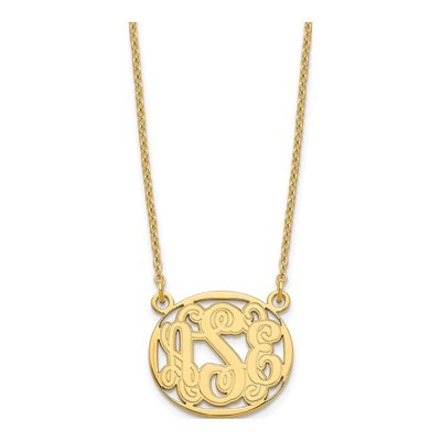Gold-Plated Sterling Silver Personalized Etched Oval Monogram Necklace