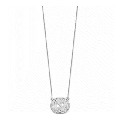 14K White Gold Etched Oval Monogram Necklace – view 2