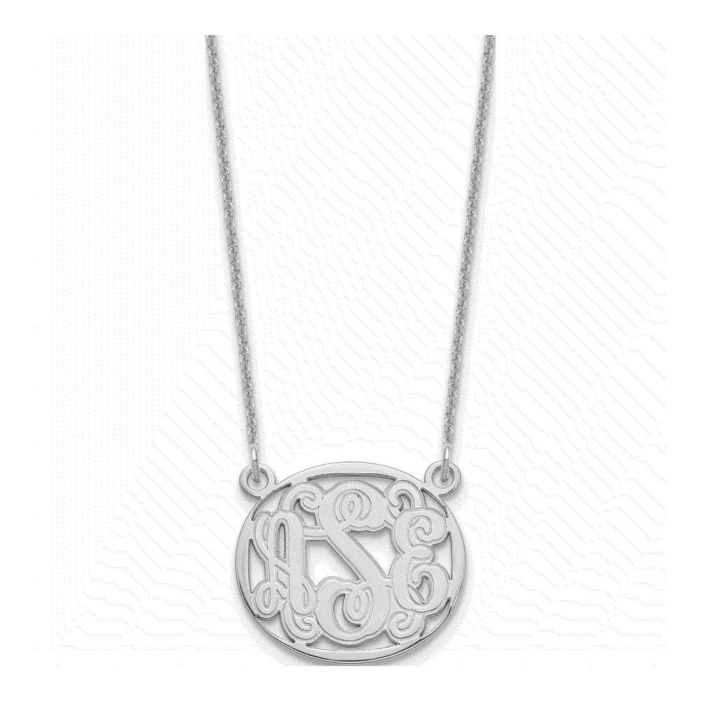 14K White Gold Etched Oval Monogram Necklace with Lobster Clasp