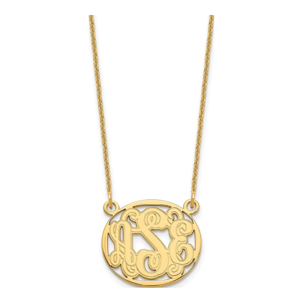 14K Yellow Gold Etched Oval Monogram Necklace