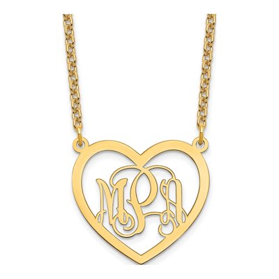 Gold-Plated Sterling Silver Personalized Monogram Heart Necklace