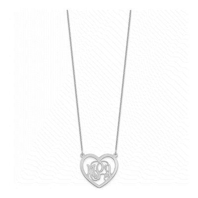 14K White Gold Personalized Monogram Heart Necklace – view 2