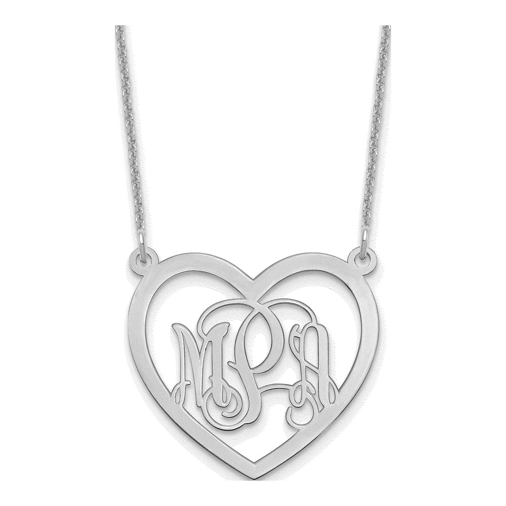 14K White Gold Monogram Heart Necklace with Lobster Clasp
