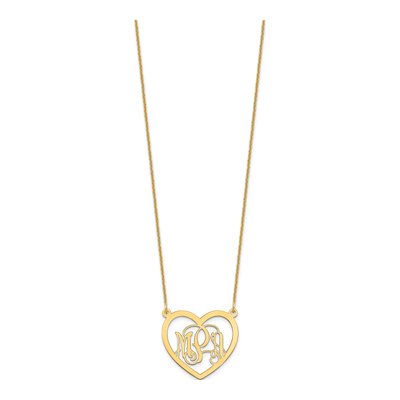14K Yellow Gold Monogram Heart Necklace, Personalized – view 2
