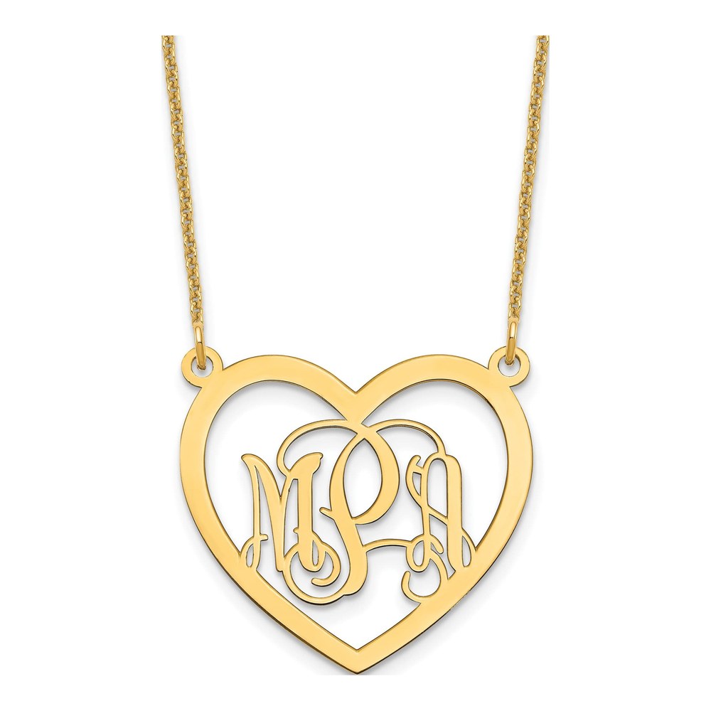 14K Yellow Gold Monogram Heart Necklace, Personalized
