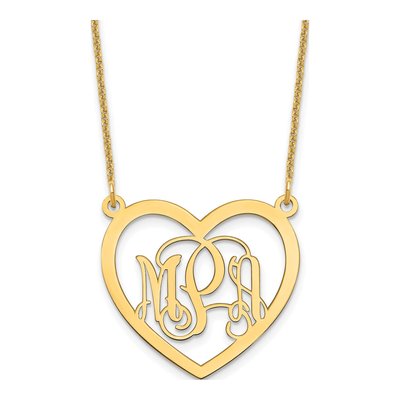14K Yellow Gold Monogram Heart Necklace, Personalized