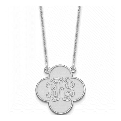 14K White Gold Clover Monogram Necklace